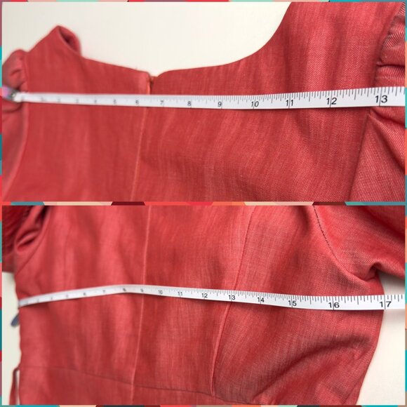 Voom By Joy Han Coral Pink Retro Pin-Up Short Sleeve Faux Wrap Pencil Dress Sz S - Picture 7 of 11